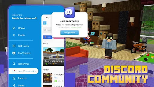 Navigation menu with Home, Profile, Pro Version, Bookmark options and Discord Community feature for multiplayer