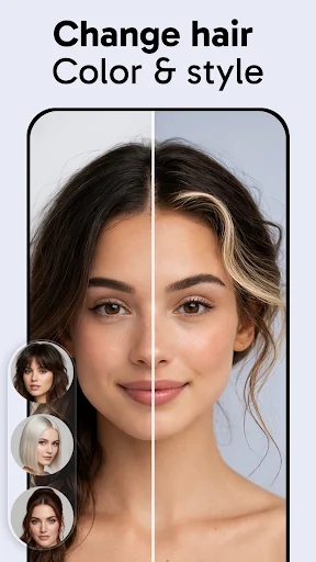 Before and after hair color and style change preview using AI hairstyle simulator with style options