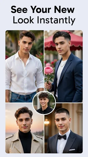 See your new look instantly with AI hairstyle previewer displaying multiple men's haircut options