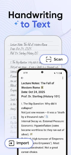 Handwriting to text feature converting handwritten lecture notes into editable digital text with optical character recognition