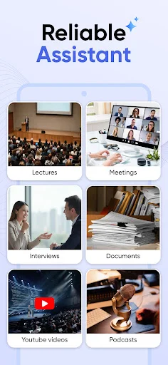 Reliable Assistant supporting transcription for Lectures, Meetings, Interviews, Documents, YouTube Videos, and Podcasts
