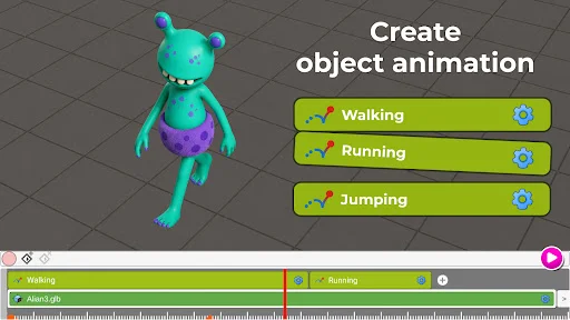 Create character animations with preset options for walking, running, and jumping actions