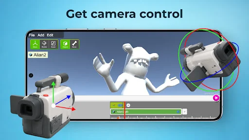 Camera control tools for positioning and rotating 3D character animation views