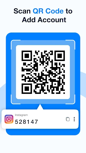 QR code scanner interface for quickly adding account authentication to Authenticator app with Instagram code example shown