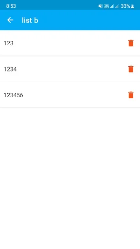 Phone number list for selected contact showing multiple numbers with delete options for managing contact details