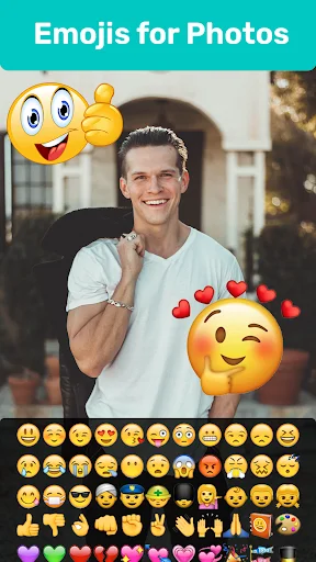 Emoji sticker editor with comprehensive emoji keyboard featuring expressive emoji effects for photos