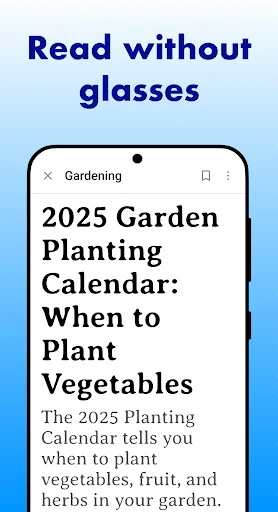 Large garden calendar text display demonstrating Big Font app's text enlargement capability up to 300% for readable content