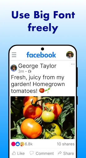 Facebook post content with enlarged text using Big Font app, showing increased font size for social media readability