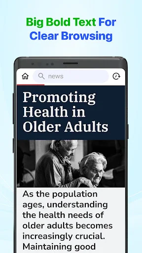 Big Font app displaying enlarged bold text in news article for clear browsing experience