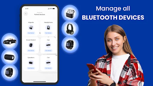 Bluetooth device management dashboard displaying all paired devices including AirPods and headphones