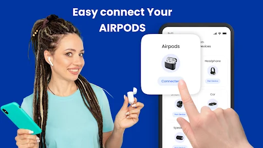 Simple AirPods connection interface with connect button to pair wireless earbuds via Bluetooth