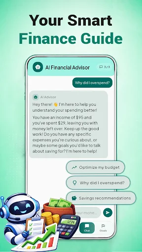 AI Financial Advisor providing budget optimization suggestions, spending analysis, and savings recommendations for finances