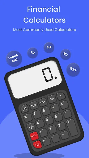 Financial calculators hub with calculator interface showing SIP, FD, RD, Loan EMI, and GST calculation tools for planning