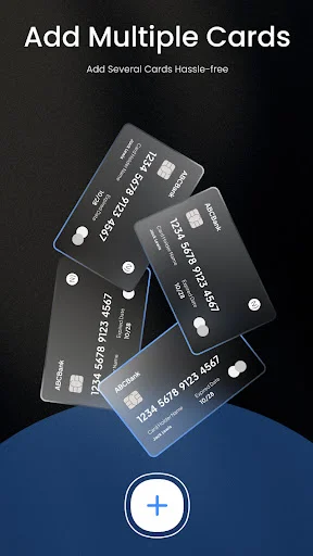 Multiple credit cards display with add button for hassle-free card management in mobile wallet productivity app