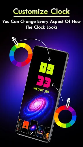 Customize Clock feature enabling color and design customization for personalized live clock wallpapers