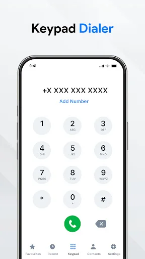 Keypad Dialer interface with numeric buttons 0-9, call and delete buttons for making phone calls in dialer app