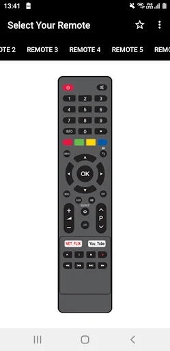Philco remote interface with numeric buttons, RGB function keys, central OK button, and entertainment streaming shortcuts.