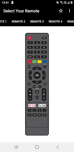 Philco remote control with power button, numeric buttons, RGB function keys, OK button, and entertainment service shortcuts.