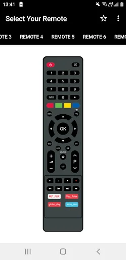 Philco TV remote with numeric keypad, colorful function buttons, directional navigation, OK button, and streaming shortcuts.