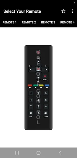 Remote 1 selection for Den Control app: Standard STB remote with volume, navigation buttons, number pad and function controls