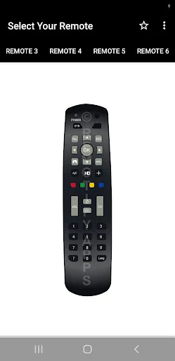 Remote 5 selection for Den Control app: Full-featured STB remote with central navigation wheel and multi-function button layout