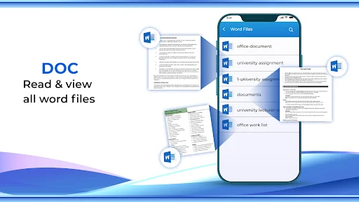 DOC reader for Word files with search functionality to find and open office documents and assignments