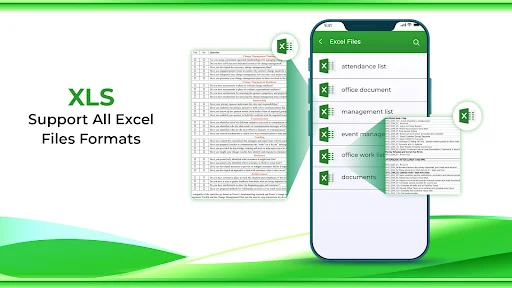 XLS reader supporting Excel spreadsheets with file search and management in Document Manager app