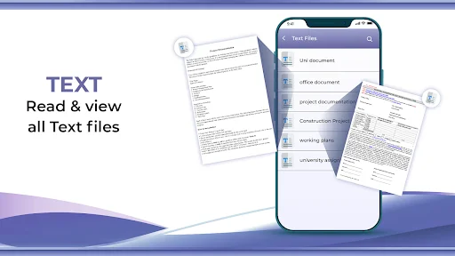 TEXT file reader for viewing text documents with search and file management in Document Manager app
