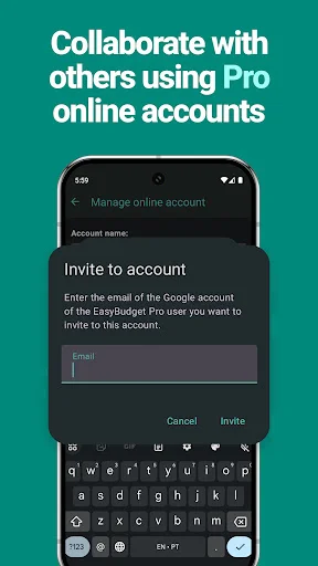 EasyBudget Pro online account collaboration screen for inviting users to shared budget management and financial planning
