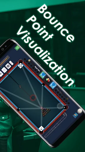 Pool app demonstrating bounce point visualization and ball trajectory prediction for accurate billiards shot planning