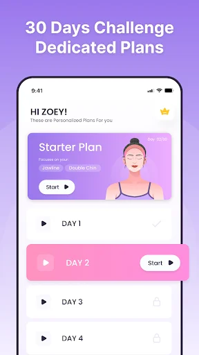 30-day face yoga challenge plan with personalized starter workout and daily jawline exercise progress tracking