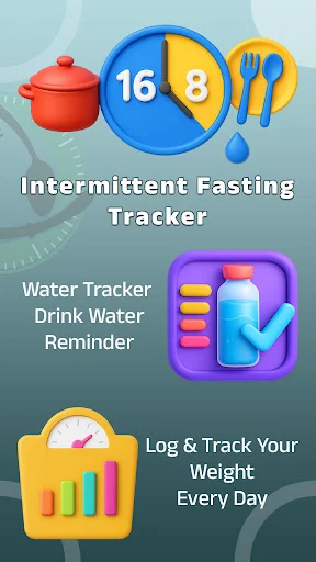 Intermittent Fasting Tracker app with fasting timer 16:8, water reminder, and daily weight logging