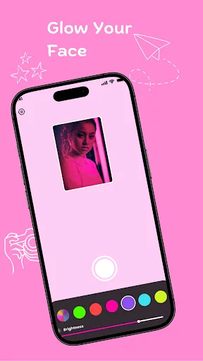 Glow Your Face tutorial screen showing selfie with glowing effects and color palette selection options