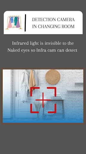 Infrared camera detection in changing room using red targeting frame to locate hidden cameras invisible to naked eye