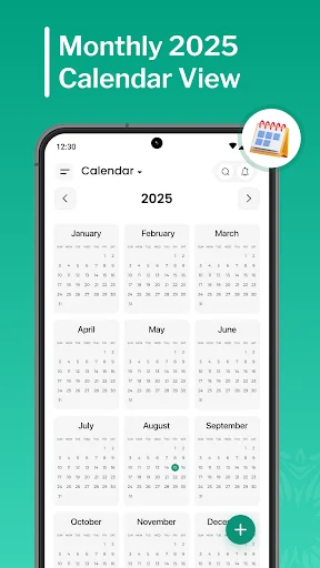 Annual 2025 calendar view displaying all months in grid layout for year-round planning and schedule management