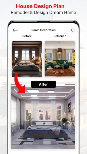 Bedroom interior before and after design comparison in room decoration tool for home remodeling