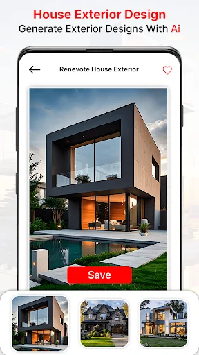 Modern house exterior design renovation with AI-generated alternatives and landscape styling
