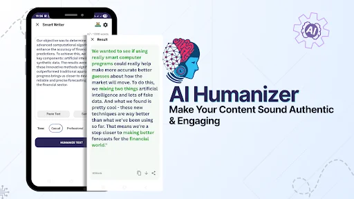 AI Humanizer detailed text analysis and feedback interface showing content evaluation with authentic and engaging writing enhancement options