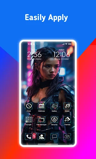 Applied MIUI theme on phone home screen showing customized wallpaper, icons and interface for easy personalization