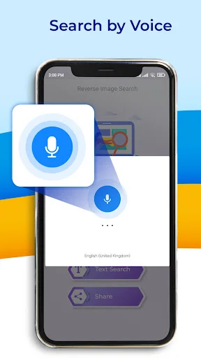 Voice search feature with microphone icon for hands-free reverse image search queries