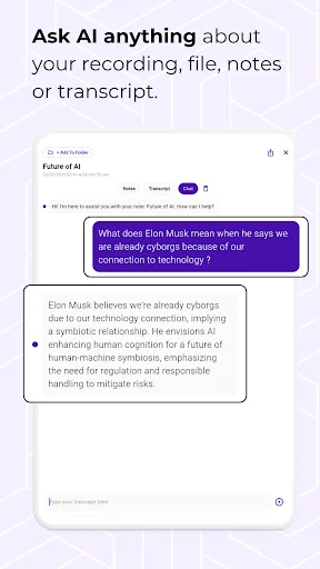Interactive AI chat feature asking specific questions about recorded content with highlighted user query response