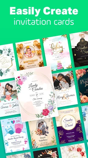 Easily create invitation cards with diverse templates for weddings, birthdays, anniversaries and events