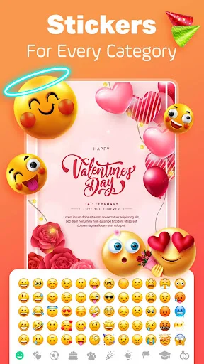 Valentine's Day invitation with emoji stickers and heart decorations for personalized card designs