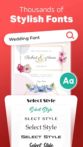 Wedding invitation card with thousands of stylish fonts for customizing text in invitation designs