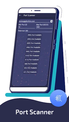 Port Scanner tool displaying open and closed network ports with status analysis for server connectivity testing