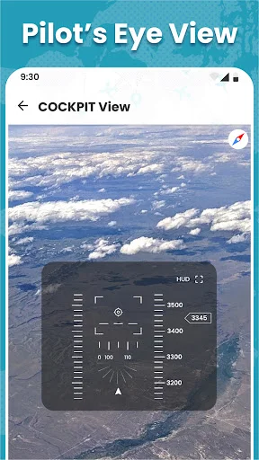 Pilot's eye view of aircraft cockpit with flight instruments displaying altitude, speed and heading information