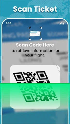 Ticket scanning interface with QR code reader to retrieve flight information and passenger details instantly