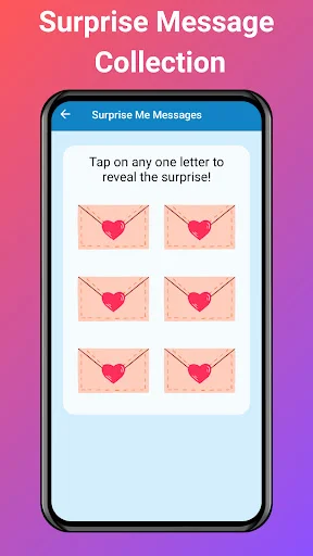 Surprise Message feature with sealed envelope graphics users tap to reveal hidden romantic messages