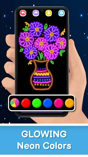 Decorative flower vase art in Magic Doodle Art with purple blooms and glowing color effects