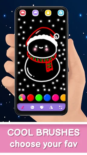 Christmas snowman artwork in Magic Doodle Art featuring holiday themes and colorful brush selection